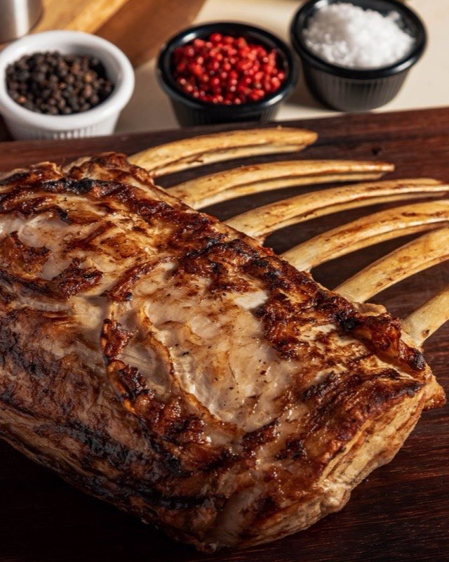 Herb-Crusted Lamb with Greek Lemon Potatoes — the rack before it is carved