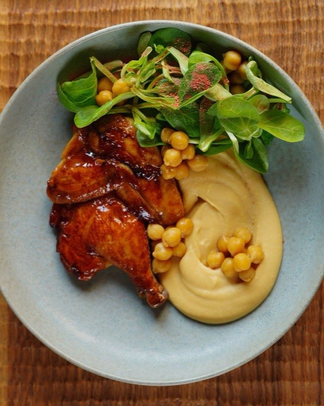Mediterranean Lemon Chili Chicken Bowl with Whipped Hummus